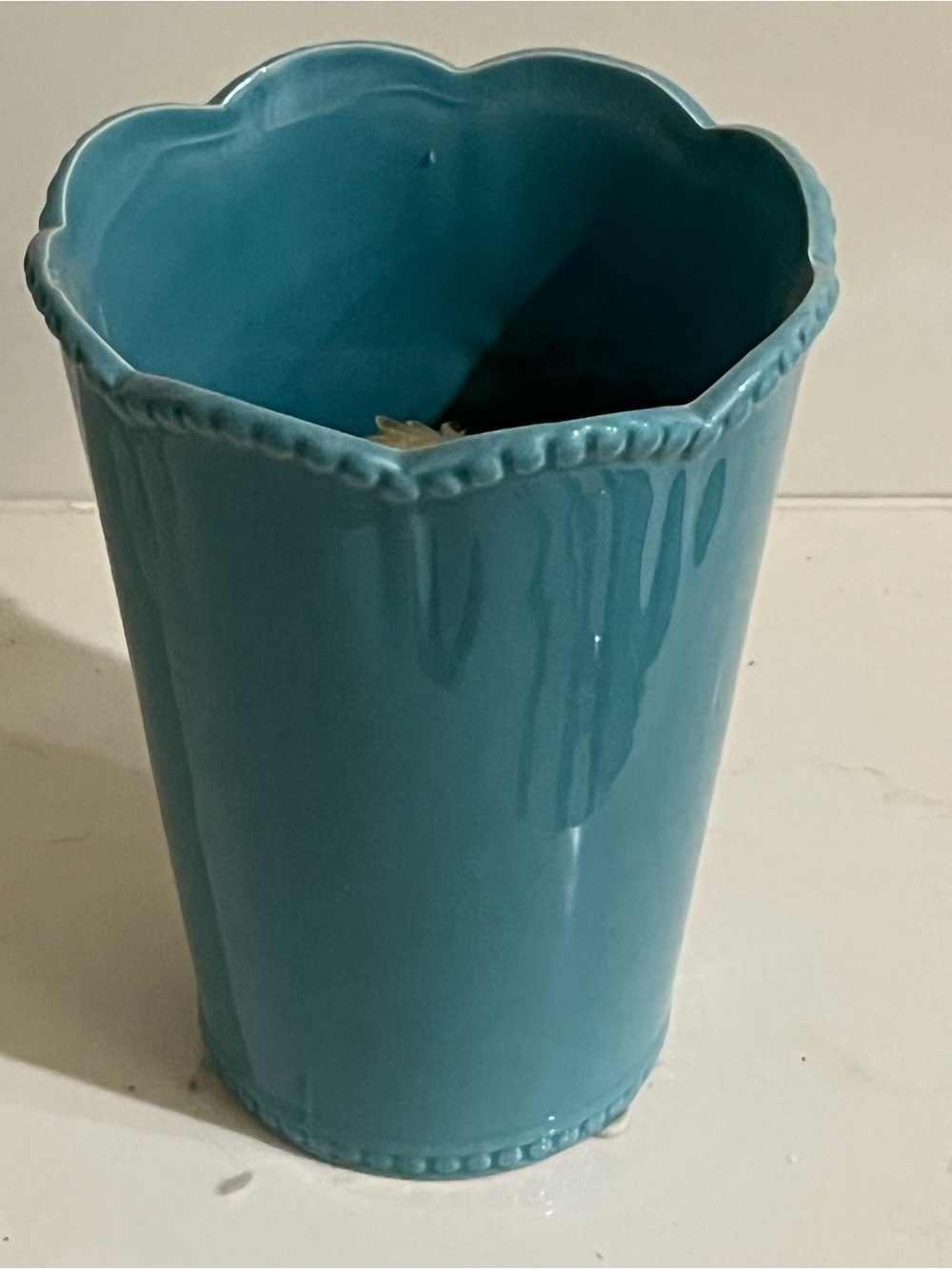 Ceramic Teal Scalloped Planter - Home Accents